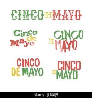 Cinco de Mayo badge. Vacanze design tipografia set. Vector Cinco de Mayo logotipi collezione. Illustrazione Vettoriale