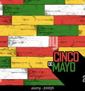 Cinco de Mayo badge e seamless pattern in legno. Cinco de Mayo holiday in legno sfondo colorato. Illustrazione Vettoriale