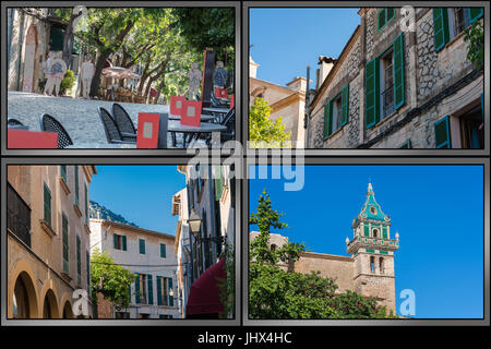 Impressioni di Valldemossa a Mallorca in Spagna nel quadro di quattro immagini uniche. Foto Stock