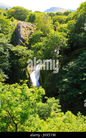 Ceunant Mawr cascata vicino a Llanberis Snowdonia, Galles del Nord, Regno Unito visualizza in basso a Llanberis Foto Stock