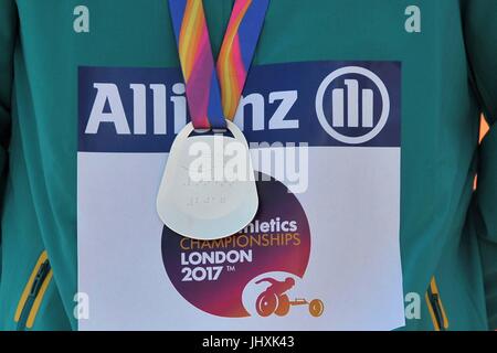 Stratford, UK. 17 lug 2017. Il retro della medaglia d'argento. Mondo para di atletica. London Olympic Stadium. Queen Elizabeth Olympic Park. Stratford. Londra. Regno Unito. 17/07/2017. Credito: Sport In immagini/Alamy Live News Foto Stock