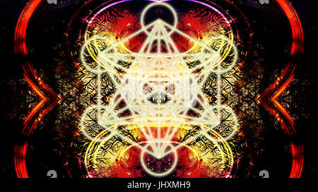 Luce merkaba astratto sul colore di sfondo. Geometria Sacra. Foto Stock