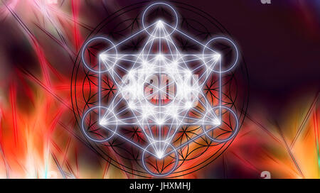 Merkaba astratto sul colore di sfondo. Geometria Sacra. Foto Stock