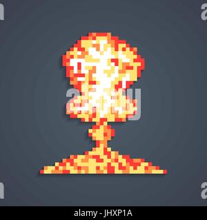 Pixel Art esplosione atomica con ombra Illustrazione Vettoriale