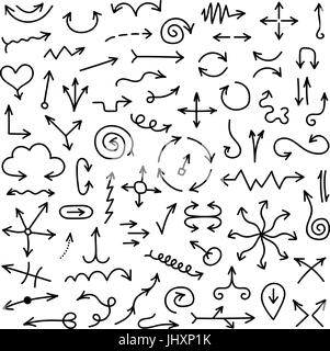 Grande set di mano nera tracciata frecce Illustrazione Vettoriale