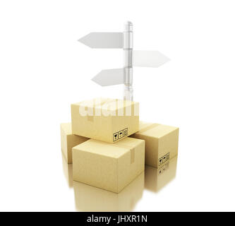 3D renderer immagine. Scatole di cartone con segno post. Concetto di consegna. Foto Stock