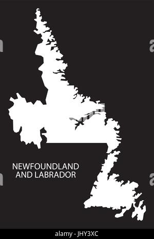 Terranova e Labrador Canada mappa black silhouette invertito illustrazione forma Illustrazione Vettoriale