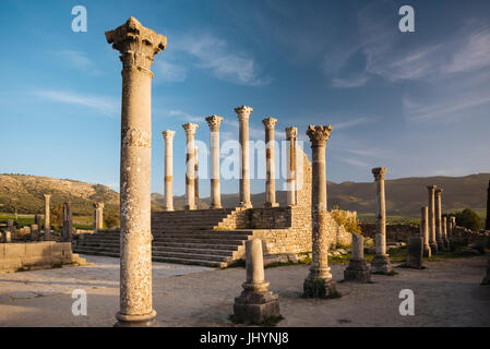 Le rovine romane di Volubilis, Sito Patrimonio Mondiale dell'UNESCO, Marocco, Africa Settentrionale, Africa Foto Stock