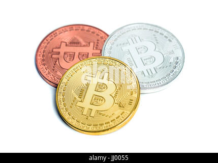 Bitcoin cypto denaro virtuale isolato su bianco Foto Stock