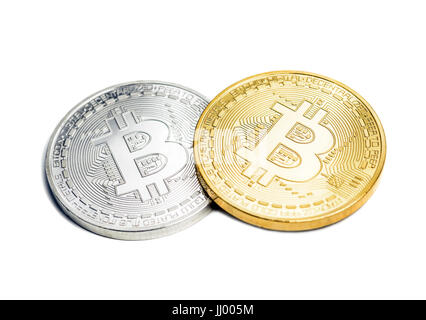 Bitcoin cypto denaro virtuale isolato su bianco Foto Stock