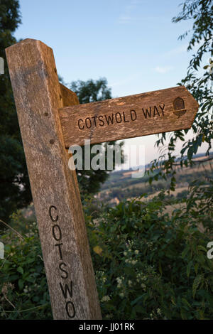 Cotswold modo sentiero segno, Dover's Hill, Chipping Campden, Cotswolds, Gloucestershire, England, Regno Unito, Europa Foto Stock