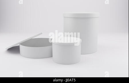 Rotonda bianca 3d scatola di imballaggio. Il rendering 3D. Foto Stock