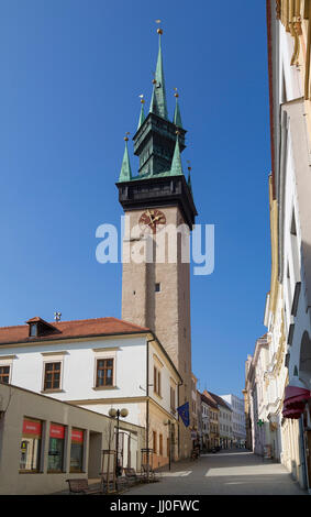 Della torre del municipio in Znaim, S?dm?hren, Czechia - torre del municipio di Znojmo, Sud Moravia Repubblica Ceca, Rathausturm in Znaim, Südmähren, Tschechien Foto Stock