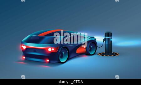 Auto elettrica stazione di ricarica. Future Concept. Vettore Illustrazione Vettoriale