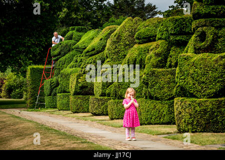 Chris Riley, ritirato il capo giardiniere al posto di Hall, Bexley, torna a rifinire la Queen's bestie, un insieme di boccole topiaria da fashioned dopo ANIMALI ARALDICI Foto Stock