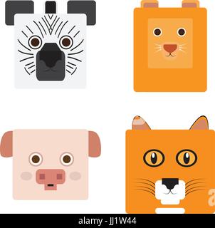 Set di facce di animali Illustrazione Vettoriale