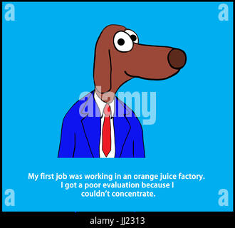 Business cartoon illustrazione di un lavoratore del cane e un pun circa non concentrando. Foto Stock