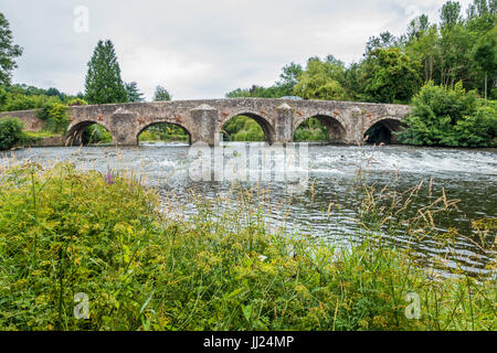 Il ponte medievale che attraversa il fiume Exe a Bickleigh Devon. A cinque arcata in pietra ponte che attraversa il fiume Exe seguito Tiverton, costruita nel 1809 ed elencate Gr Foto Stock