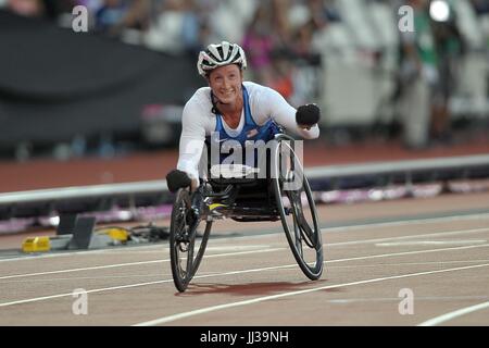 Stratford, UK. 17 lug 2017. Tatyana McFadden (USA) nel womens 400m T54. Mondo para di atletica. London Olympic Stadium. Queen Elizabeth Olympic Park. Stratford. Londra. Regno Unito. Credito: Sport In immagini/Alamy Live News Foto Stock