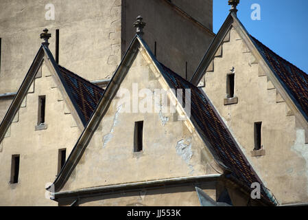 Vista esterna della cattedrale luterana di Santa Maria, Sibiu, Transilvania, Romania Foto Stock