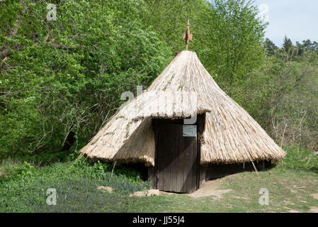 La pesca tradizionale baita del Delta del Danubio area a ASTRA Museo Folcloristico di civiltà tradizionali, Dumbrava, Romania Foto Stock