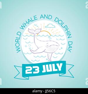 Calendario per ogni giorno il 23 luglio. Biglietto di auguri. Holiday - World Whale and Dolphin giorno. Icona di stile lineare Illustrazione Vettoriale