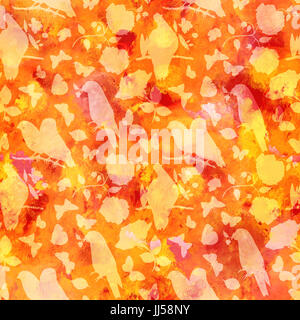 Golden seamless pattern con uccelli, Rose e farfalle Foto Stock