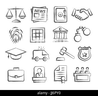 Legge Doodle icone Illustrazione Vettoriale