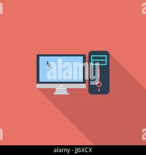 Icona del computer. Vettore di piana relativa icona con lunga ombra per il web e applicazioni per dispositivi mobili. Esso può essere utilizzato come - il logo, il pittogramma, icona, una infografica eleme Illustrazione Vettoriale