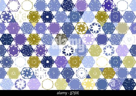 Seamless patchwork di piastrelle con motivi in stile vittoriano in blu e beige Illustrazione Vettoriale