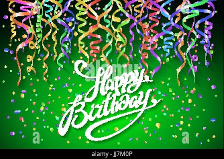 Compleanno con sfondo colorato coriandoli - appartamento moderno stile. Buon compleanno biglietto di auguri su sfondo illustrazione vettoriale arte Illustrazione Vettoriale