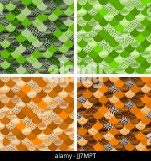 Abstract colorfull wave seamless pattern. il tessuto. Vettore di scale verde, arancione arte Illustrazione Vettoriale