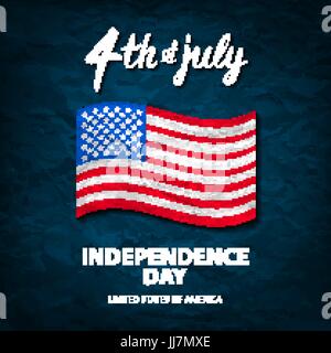 Quarto di luglio negli Stati Uniti il giorno di indipendenza della scheda Messaggi di saluto. Il 4 ° luglio. Stati Uniti d'America celebrazione sfondo. Festa nazionale bandiera noi card design. Illustrazione Vettoriale