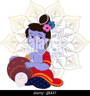 Creative illustrazione cartoon,un poster o un banner per il festival indiano di janmashtami celebrazione Illustrazione Vettoriale