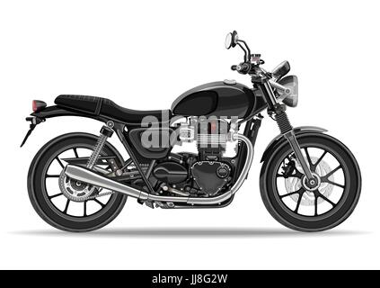 Vettore di moto, illustrazione realistica. Moto nero semi-faccia con molti dettagli su sfondo bianco Illustrazione Vettoriale