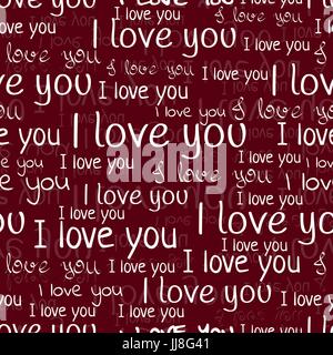 Ti amo, font seamless pattern. Il giorno di San Valentino sfondo. Le lettere in bianco e frasi su un Borgogna . Per la carta da parati design, dichiarazioni di , pacchetto vacanza. Illustrazione Vettoriale Illustrazione Vettoriale