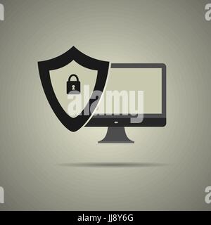 I sistemi di sicurezza icona in bianco e nero di stile, computerprotection, isolato Illustrazione Vettoriale