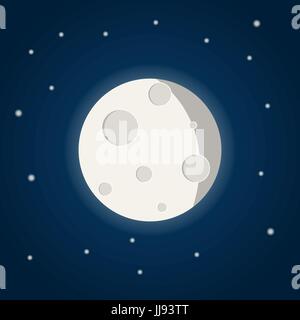 Luna con stelle del cielo notturno con stelle in stile piatto Illustrazione Vettoriale