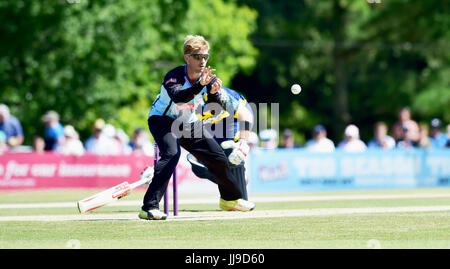 Will Beer of Sussex Sharks contro Glamorgan nella partita di esplosione NatWest T20 al campo di Arundel Castle in West Sussex UK domenica 9 luglio 2017 Foto Stock