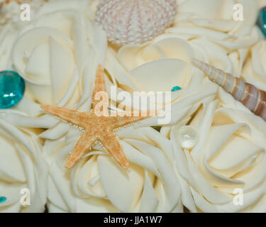 Carino, divertente, fatti a mano. Spiaggia Oceano a tema Matrimonio Ricevimento decorazioni Foto Stock