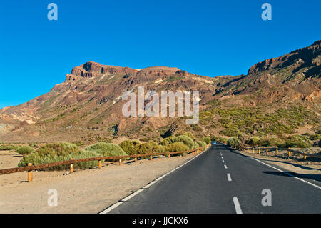 Vista della strada in el Parco Nazionale del Teide, Tenerife, Isole canarie Foto Stock