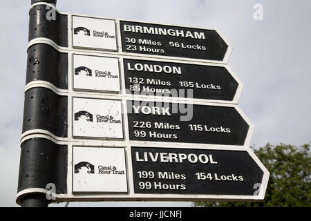 Canal segno per Londra, Birmingham, York e Liverpool, Stratford Upon Avon, England, Regno Unito Foto Stock