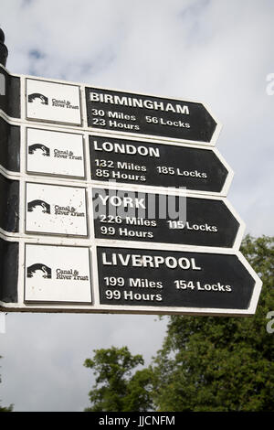 Canal, segno per Londra, Birmingham, York e Liverpool, Stratford Upon Avon, England, Regno Unito Foto Stock