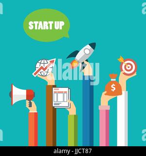 Avviare il concetto di business design piatto Illustrazione Vettoriale