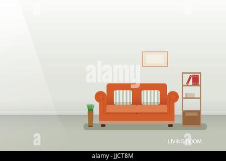 Interno di un soggiorno design piatto Illustrazione Vettoriale