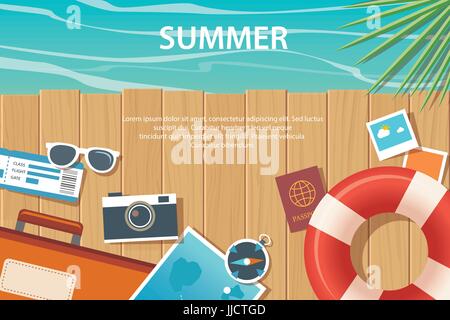 Estate e piatto di viaggio modello di pagina di intestazione Illustrazione Vettoriale