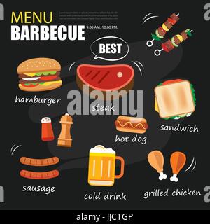 Menu barbecue party. Barbecue modello di invito menu set design Illustrazione Vettoriale