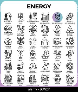 Concetto energetico dettagliato della linea set di icone in linea moderna di stile icona per ui, ux, web design app Illustrazione Vettoriale