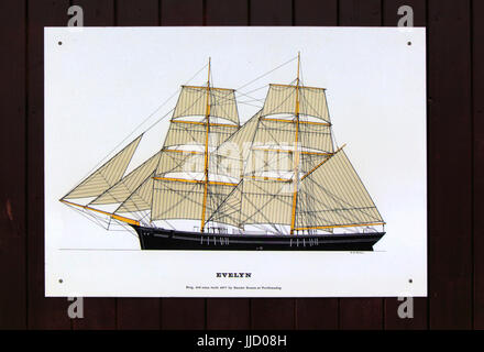 Brig "Evelyn' immagine costruita 1877 presso il Museo Marittimo, Porthmadog, Gwynedd, North West Wales, Regno Unito Foto Stock