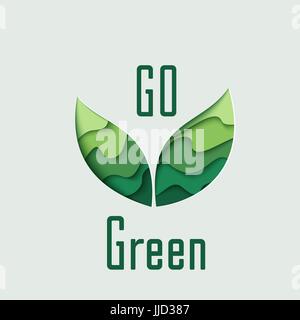 Vai Libro Verde foglie tagliate vector concept art illustrazione. Sfondo ecologico con il libro verde arte carving Illustrazione Vettoriale